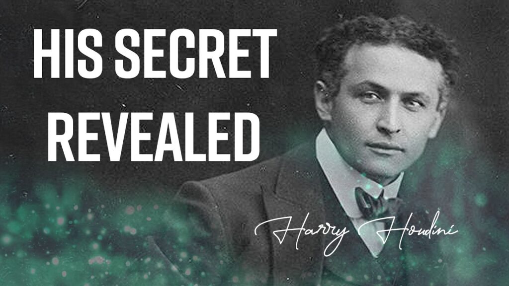 Black and white portrait of a suited man with text overlay: "His Secret Revealed" and a signature below.